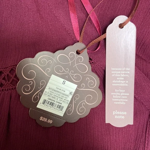 NWT Women’s Knox Rose Bohemian wine red flowy long-sleeved dress. Size small. - Picture 16 of 16